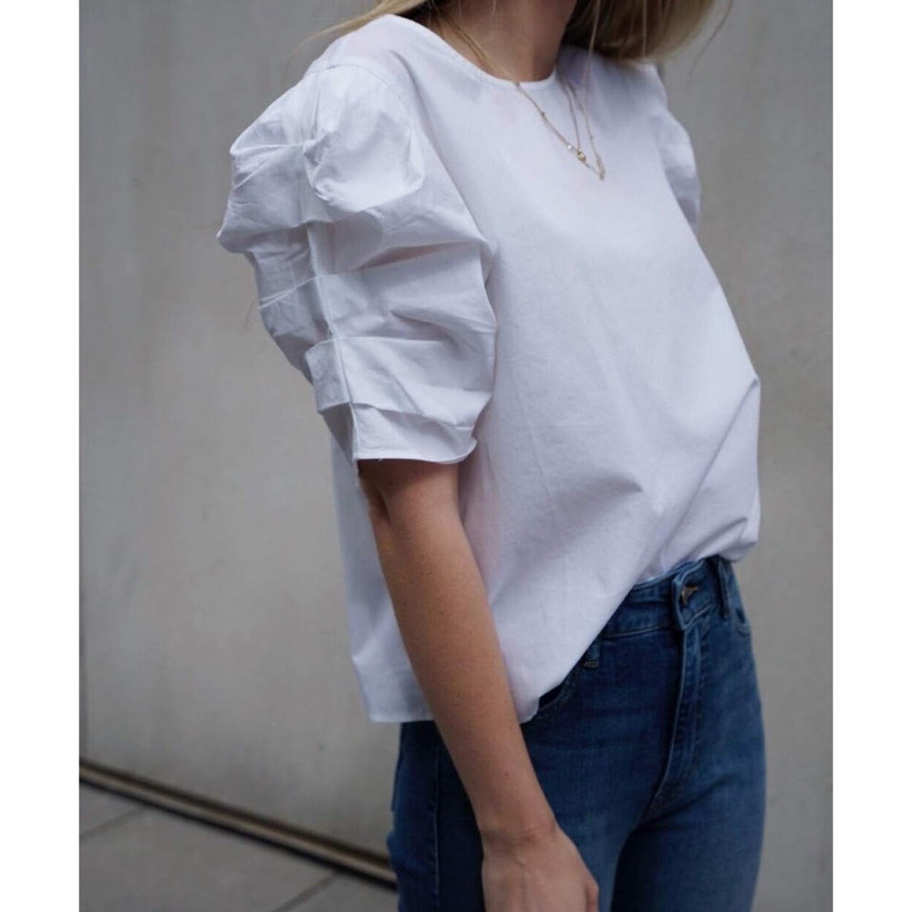 NWT The Drop Women's White Crew Neck Pleated Sleeve T-Shirt‎ by Kayleigh XL